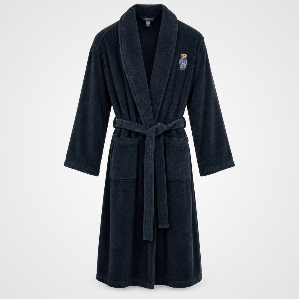 Polo Ralph Lauren Mens Polo Bear Terry Cloth Robe S/M BlueBlack Bathrobe MP200H